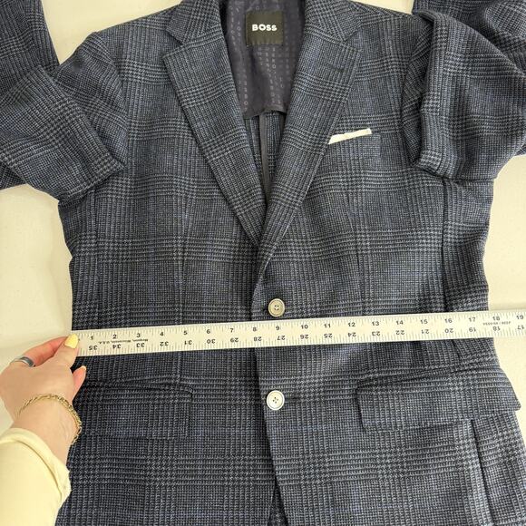 BOSS Blazer Mens 36R Blue Plaid Wool Blend Hutson Slim Fit Sport Coat Jacket - Picture 6 of 15